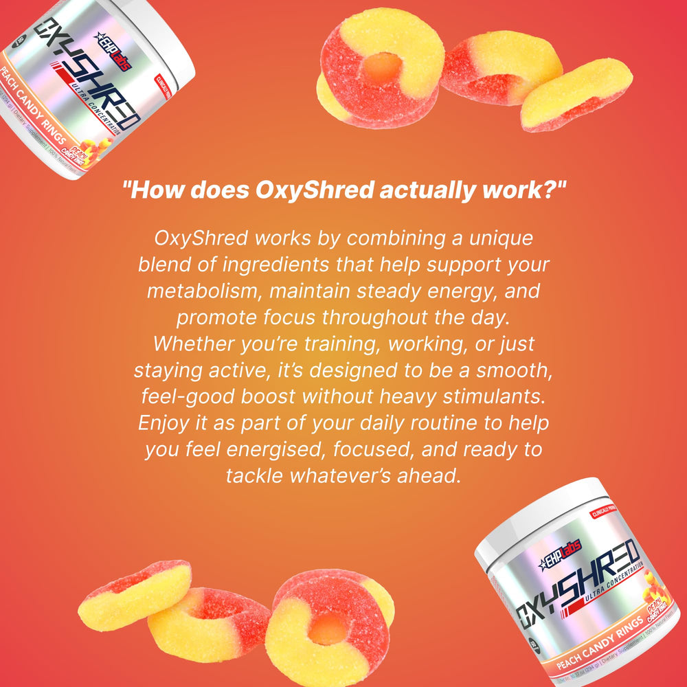 EHP Labs OxyShred label shows immunity booster and prebiotic complex