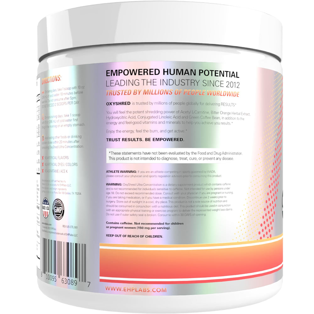 OxyShred Peach Candy Rings nutrition panel for ingredient transparency