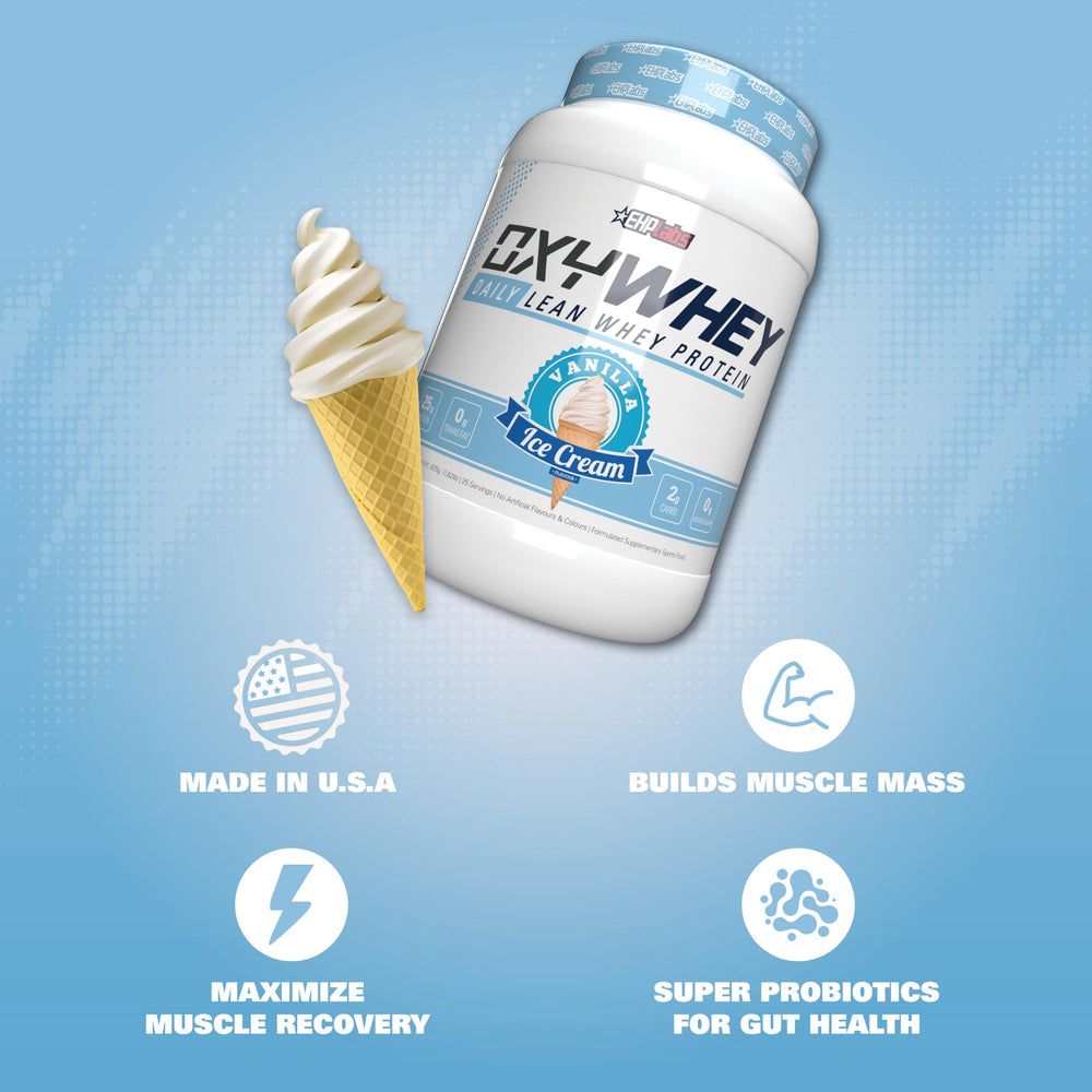 Ehplabs OxyWhey vanilla shake demonstrates creamy texture after blending.