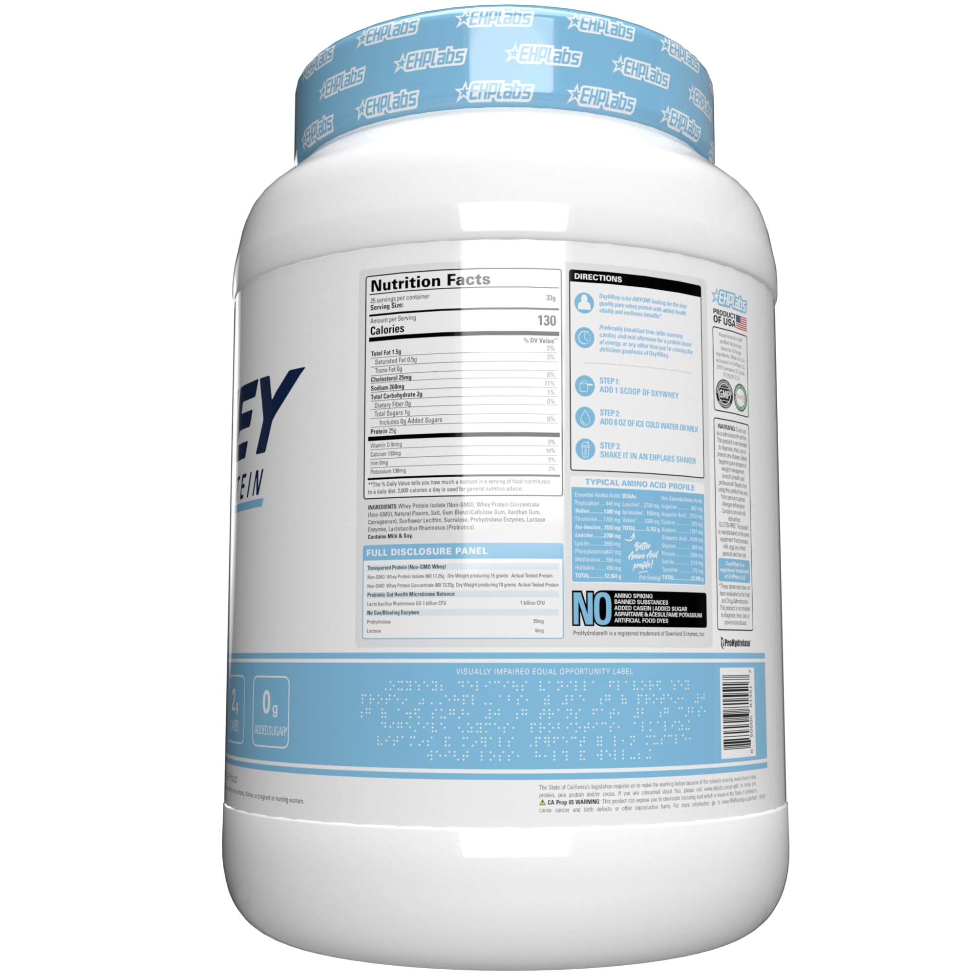 Ehplabs OxyWhey vanilla powder in measuring scoop ready to mix.