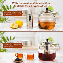 Ehugos large-tea-pot with steel infuser supports generous tea blends.