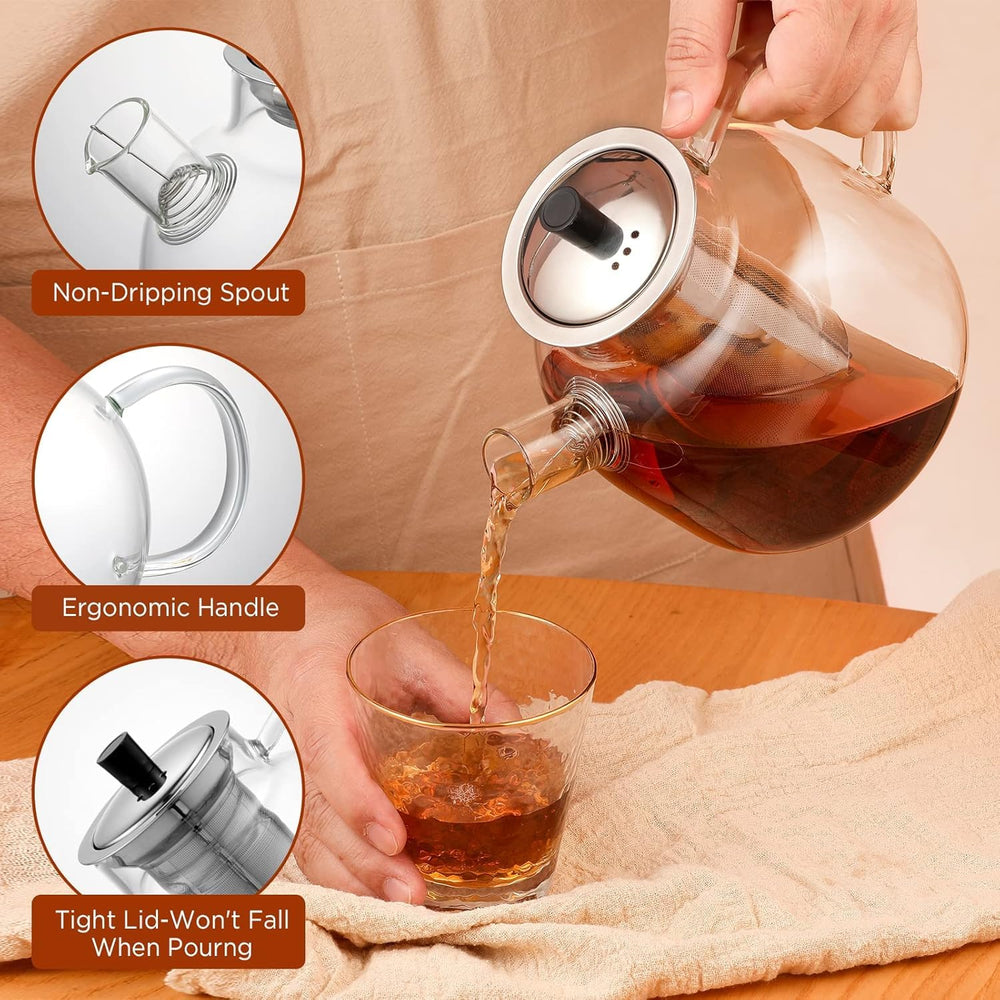 Ehugos stovetop-safe glass teapot ready for direct heating on most stoves.