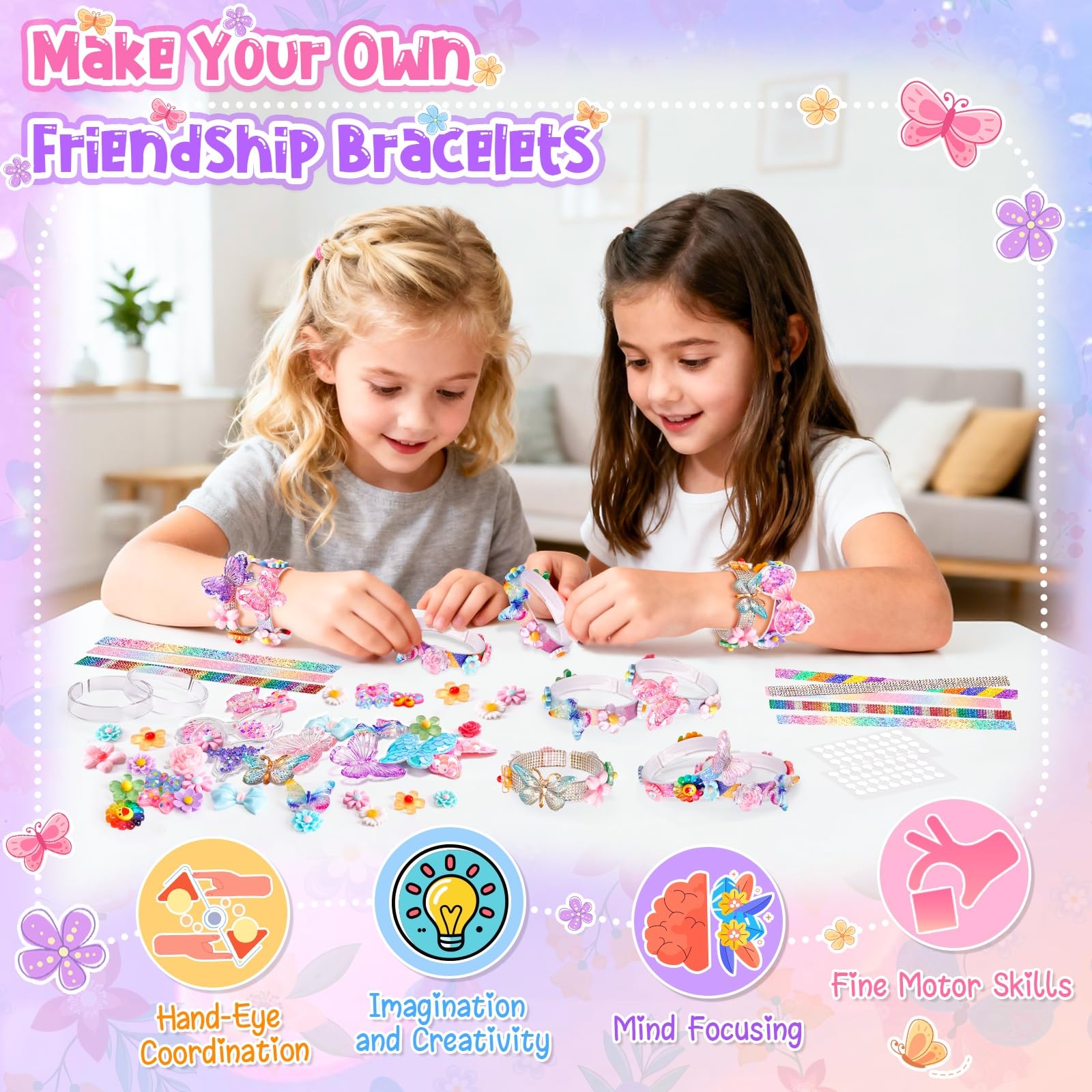 Eichhoo butterfly and flower charms close-up for personalization.