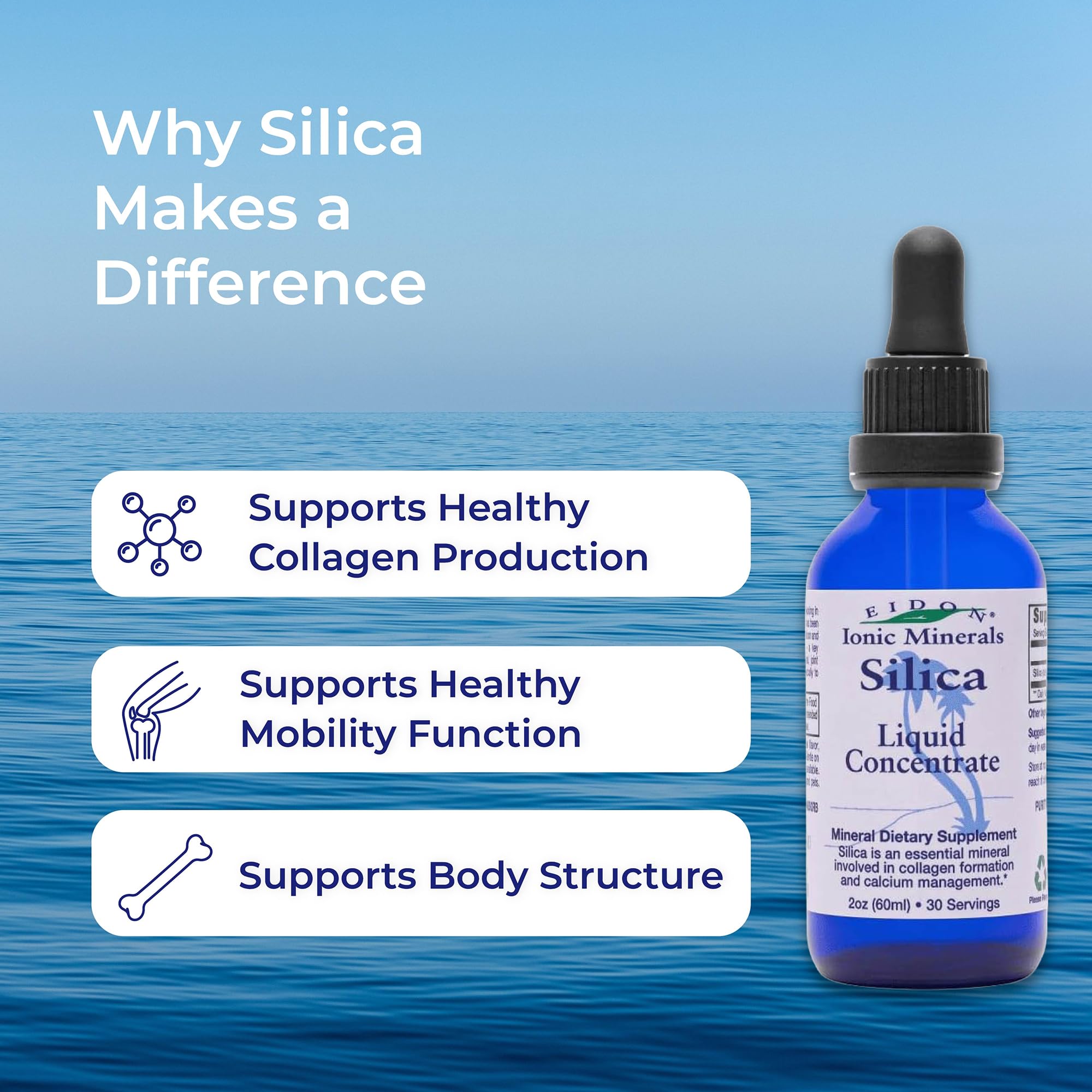 Eidon Liquid Silica concentrate close-up with bottle and dropper