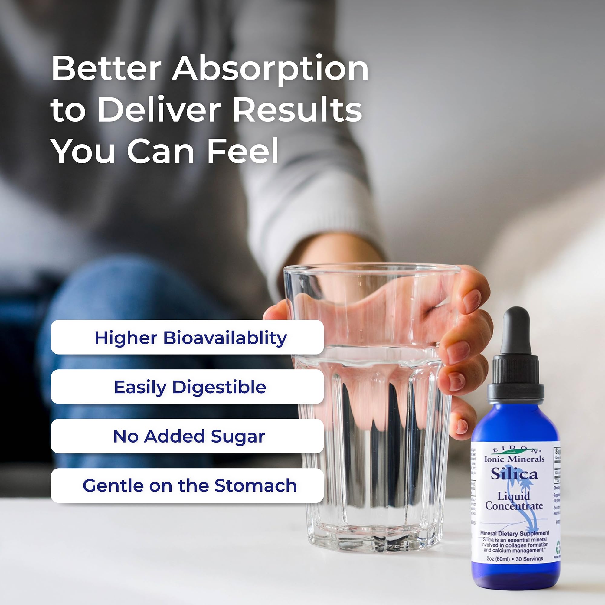 Eidon Liquid Silica pour into water for daily health routine