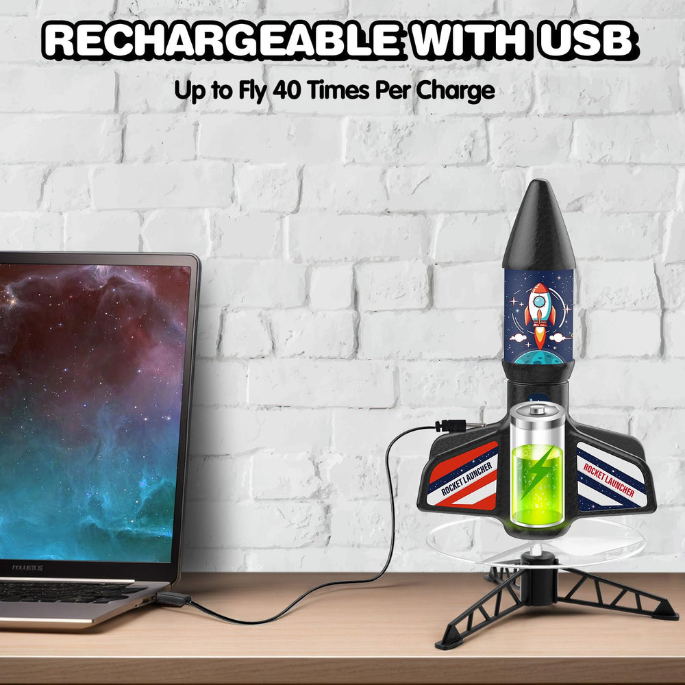 Eieymct Rocket Launcher rechargeable battery powers many launches with quick charging.