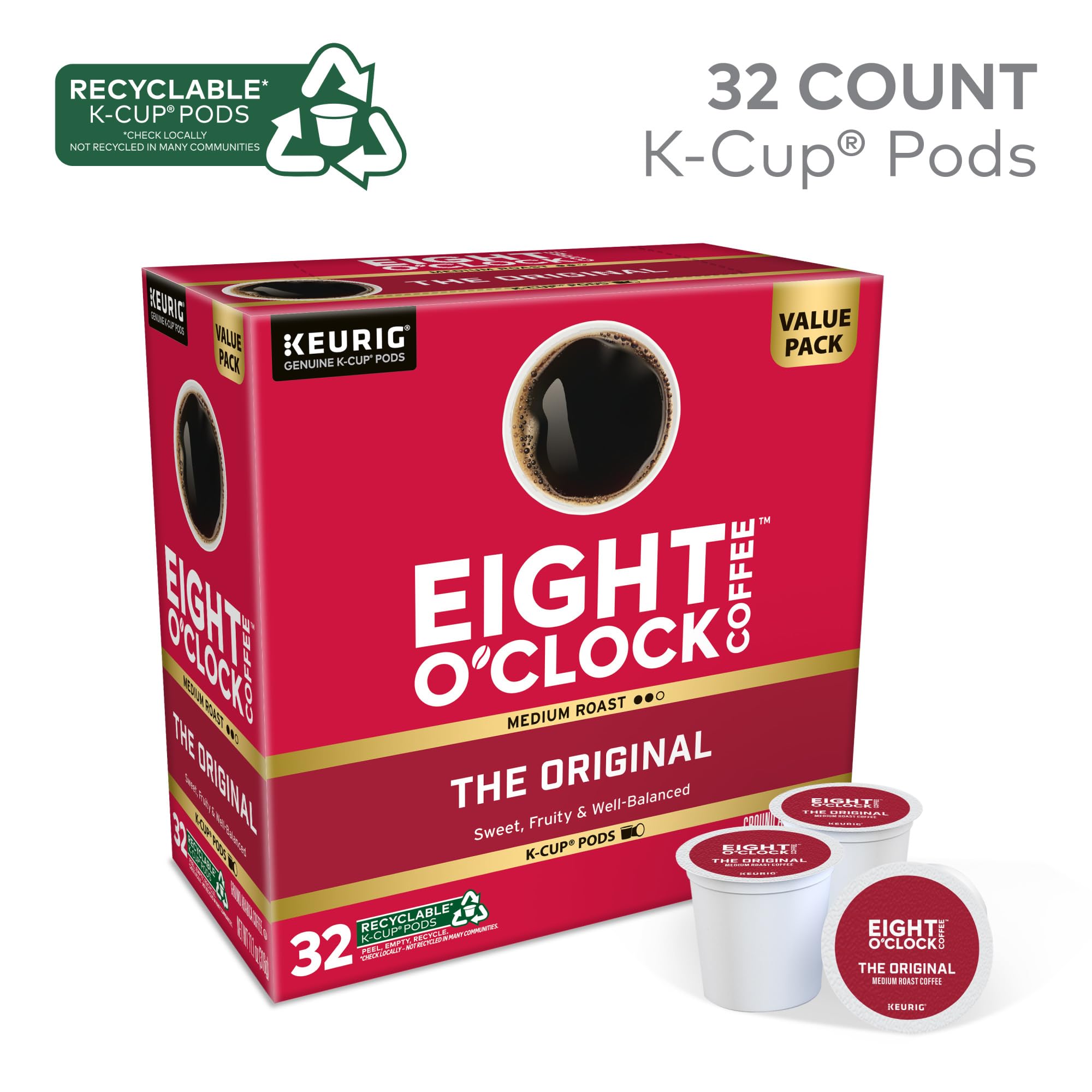 Eight O'clock Coffee K-Cup pod opened for quick use.