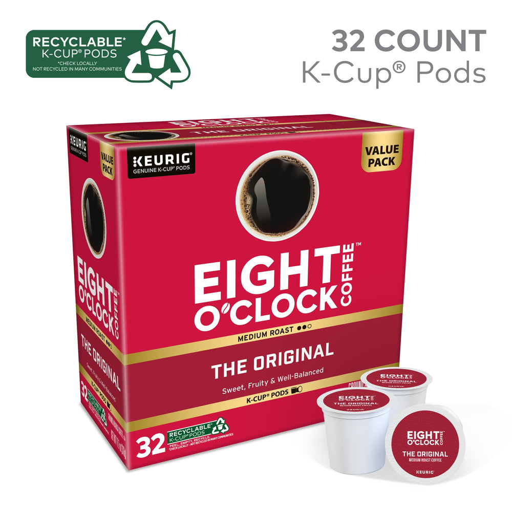 Eight O'clock Coffee K-Cup pod opened for quick use.