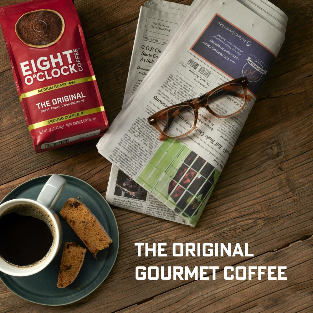 Steaming cup of Eight O'Clock Coffee Original, ready to enjoy.
