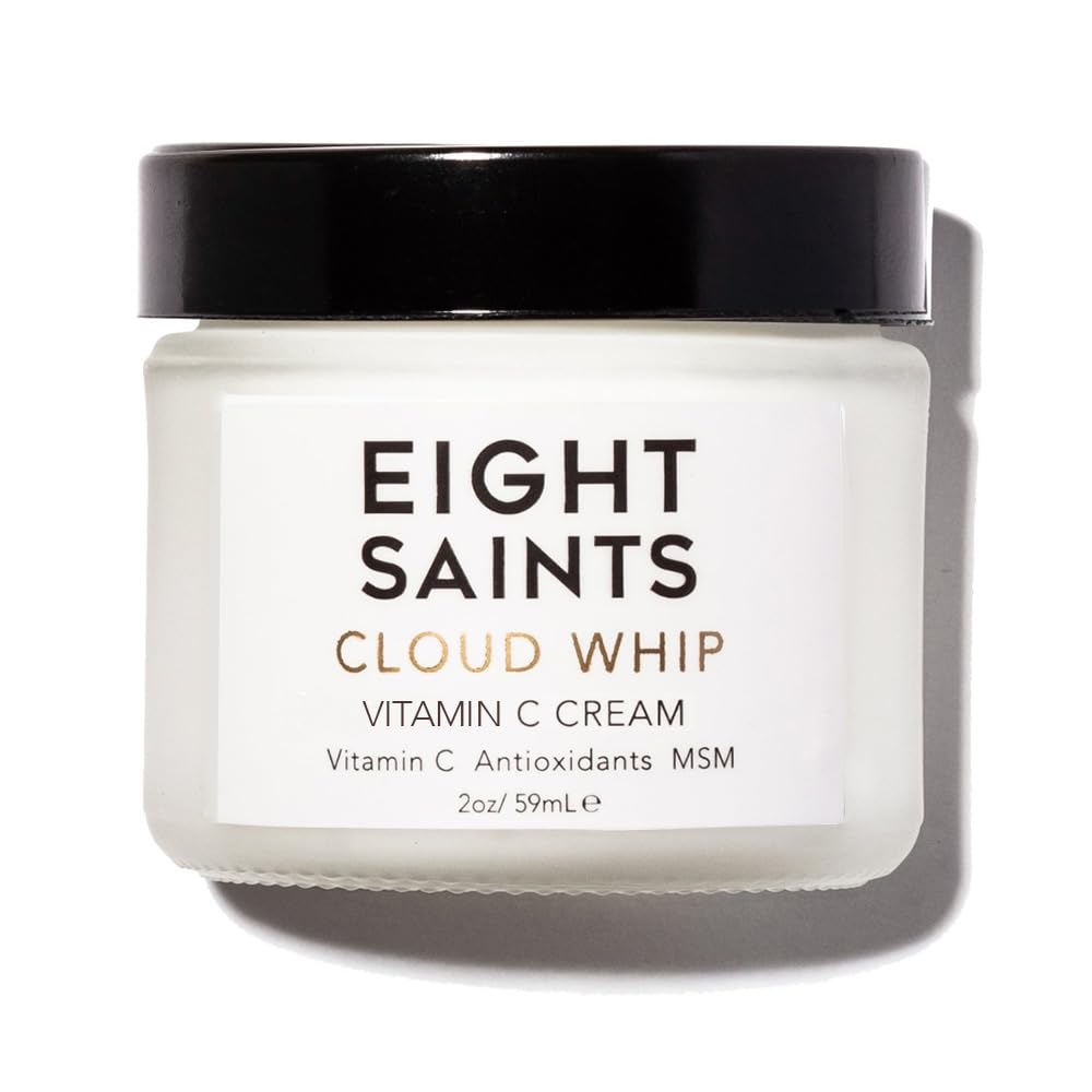 Eight Saints Cloud Whip cream jar close-up shows a light, hydrating daily moisturizer.