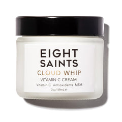 Eight Saints Cloud Whip cream jar close-up shows a light, hydrating daily moisturizer.