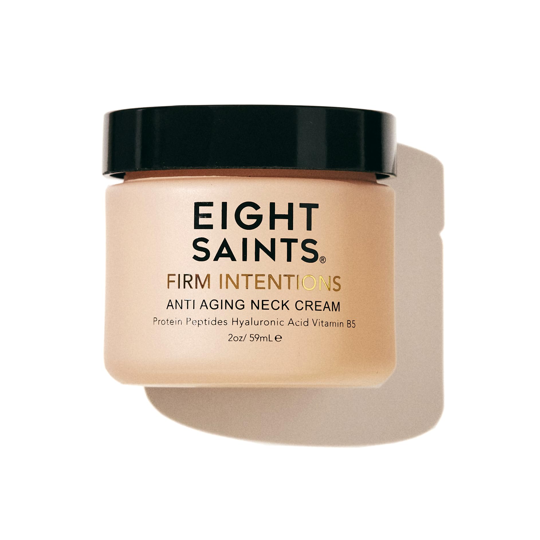 Eight Saints Firm Intentions Neck Cream bottle highlighting a firming formula for smoother neck skin.
