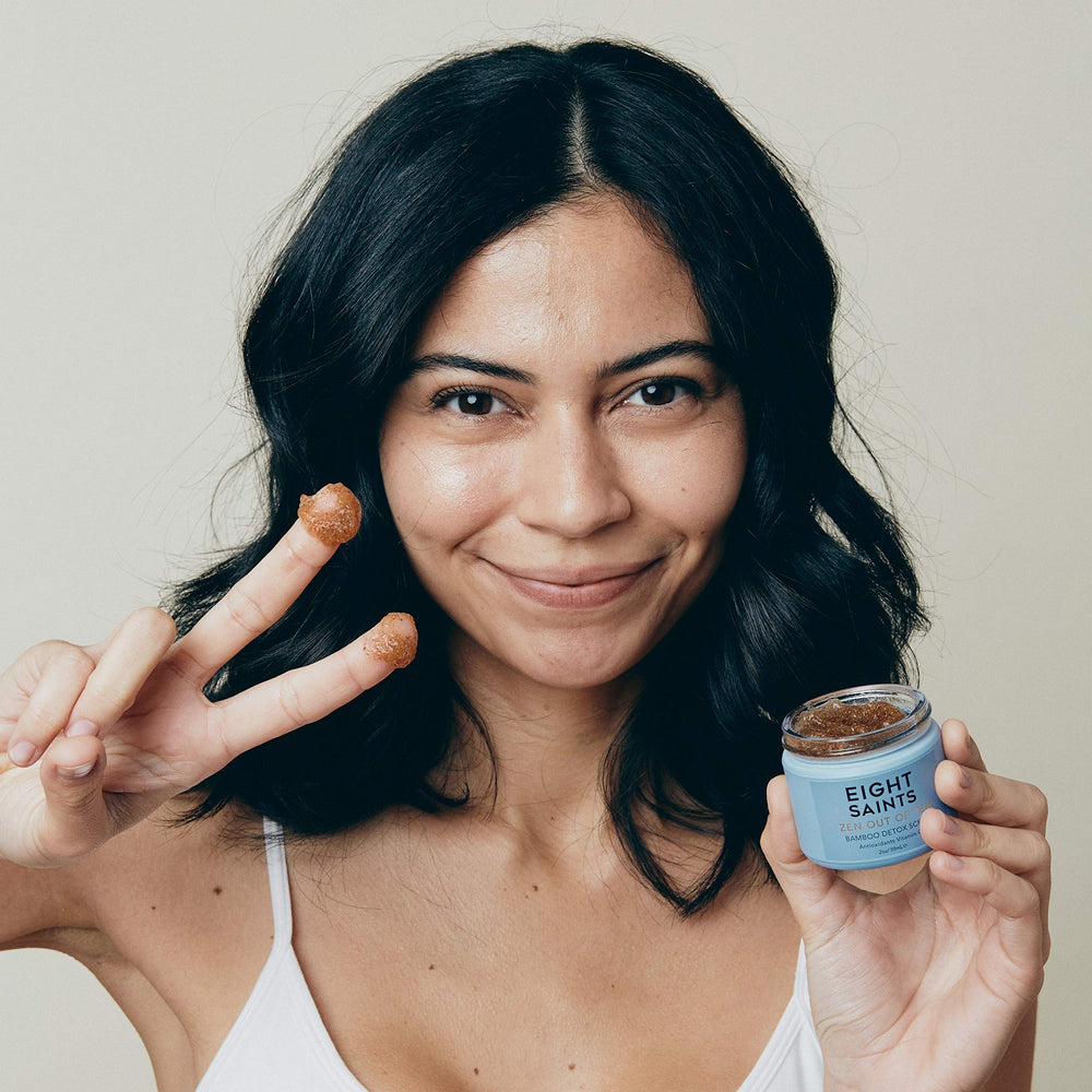 Eight Saints Zen Out application step demonstrates gentle daily skin use