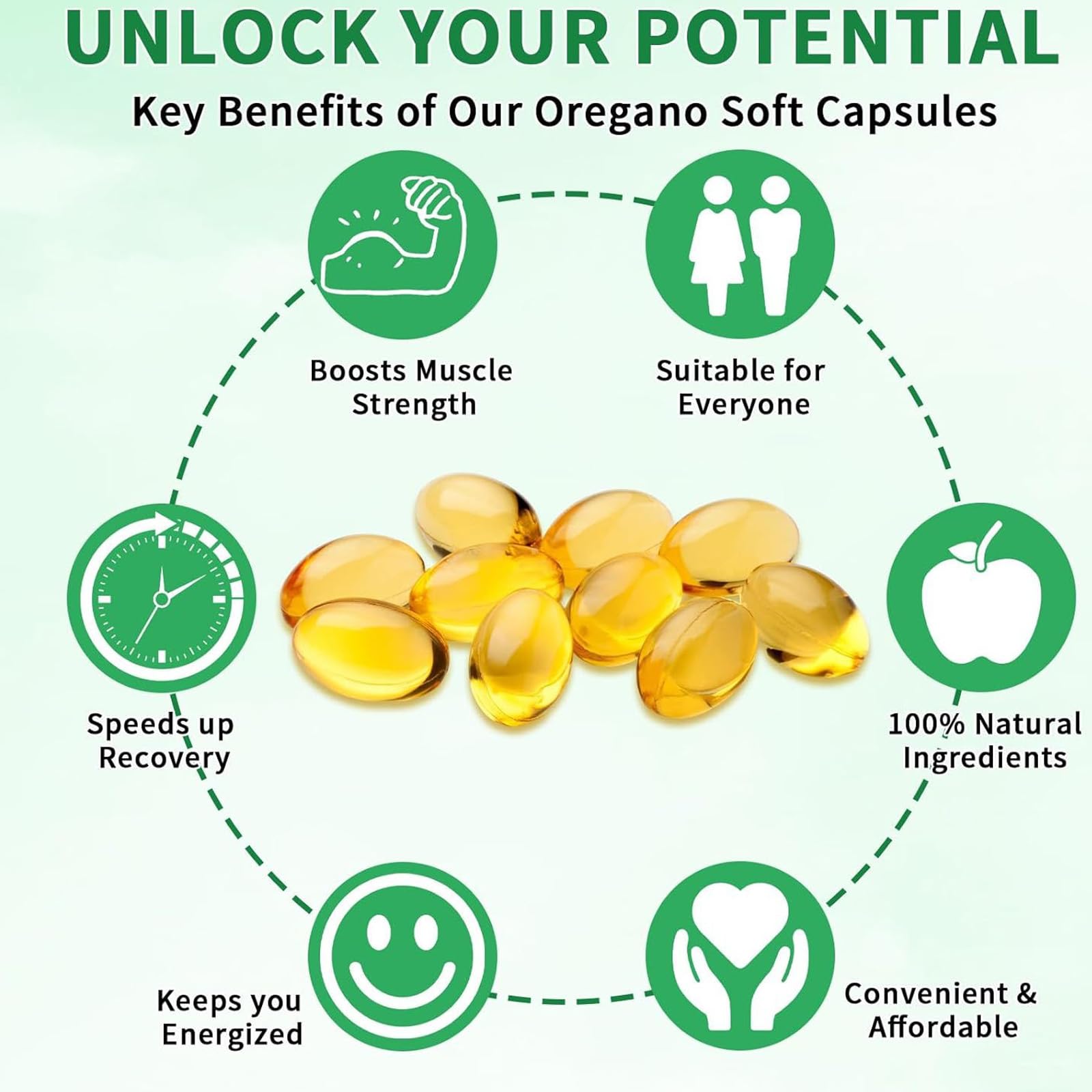 EILTEAU oregano and black seed softgels, gluten-free and non-GMO for daily use.