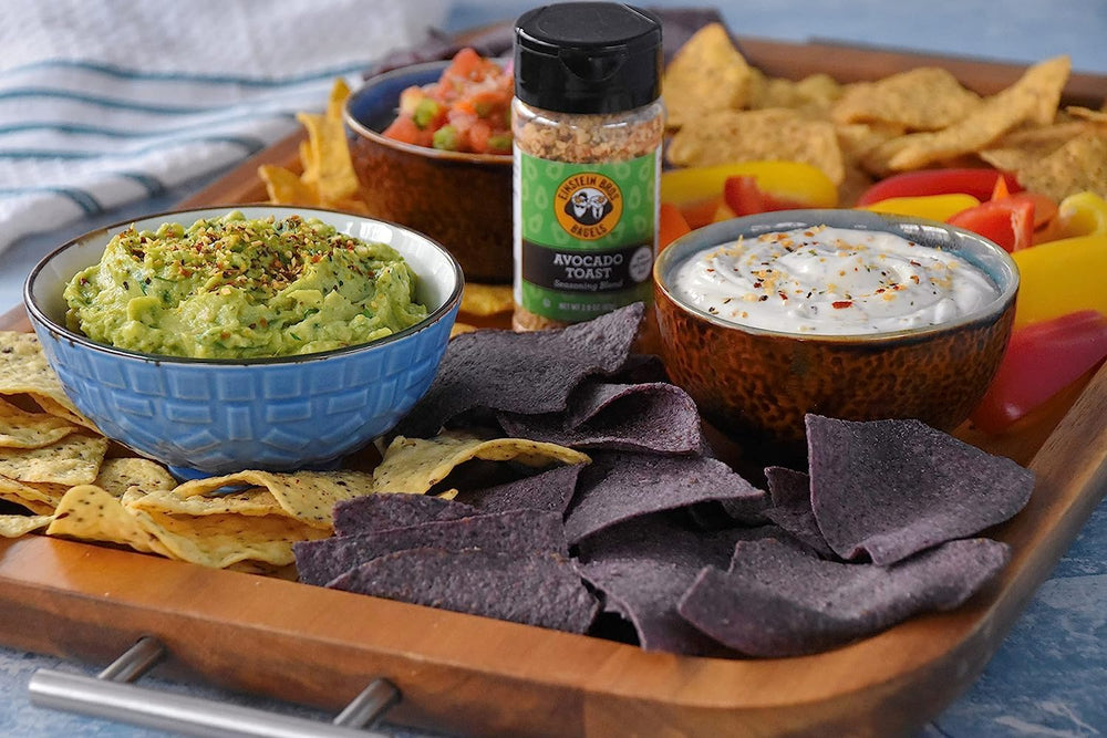Einstein Bros Avocado Toast Seasoning packaging on pantry shelf