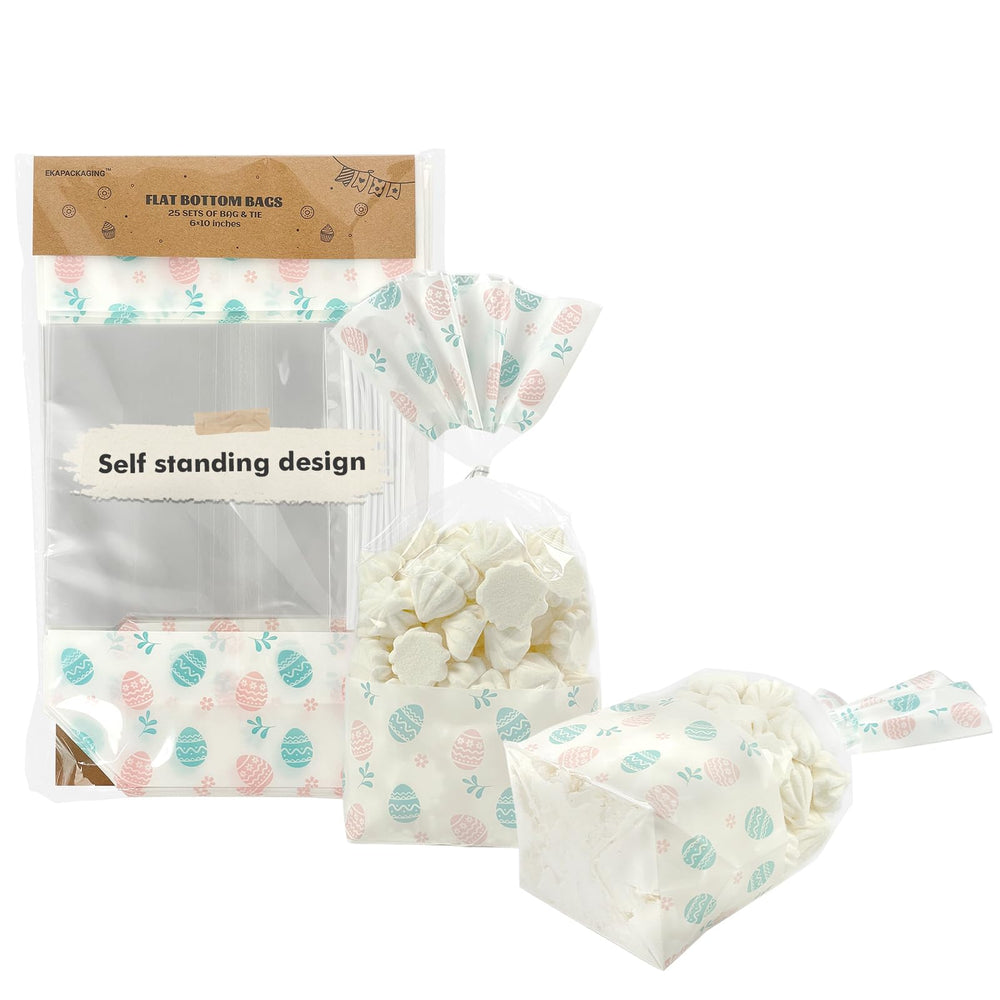 EKAPACKAGING Easter bags with flat-bottom and egg pattern for stable cookie displays