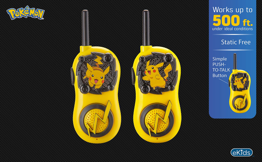 ekids Pokemon Walkie Talkies Pikachu side view showing easy grip