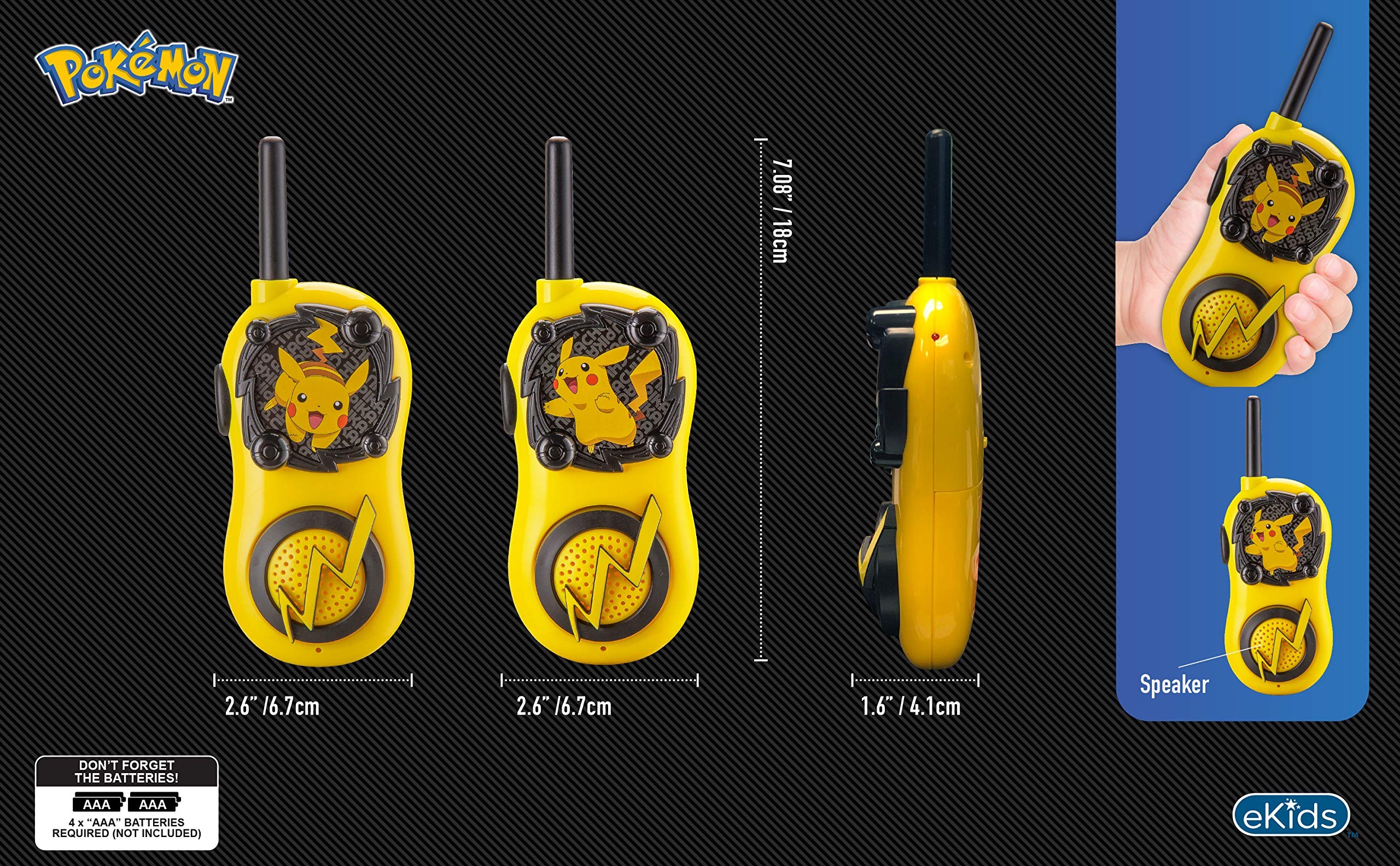 ekids Pokemon Walkie Talkies push button control close-up