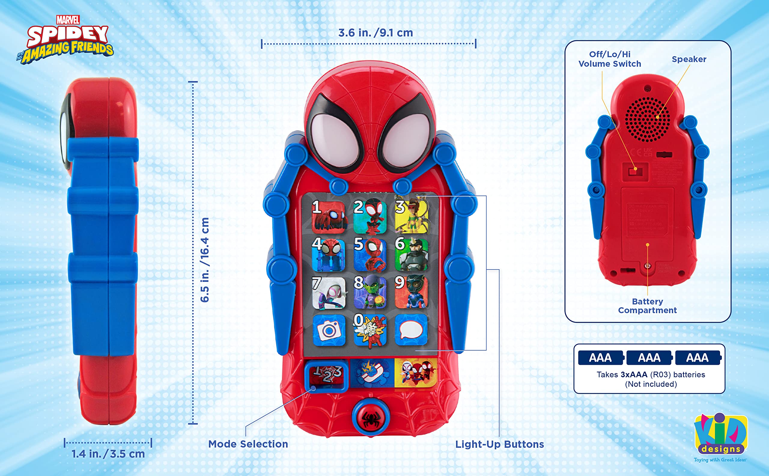 ekids Spidey Phone travel-friendly design supports road trips and car rides.