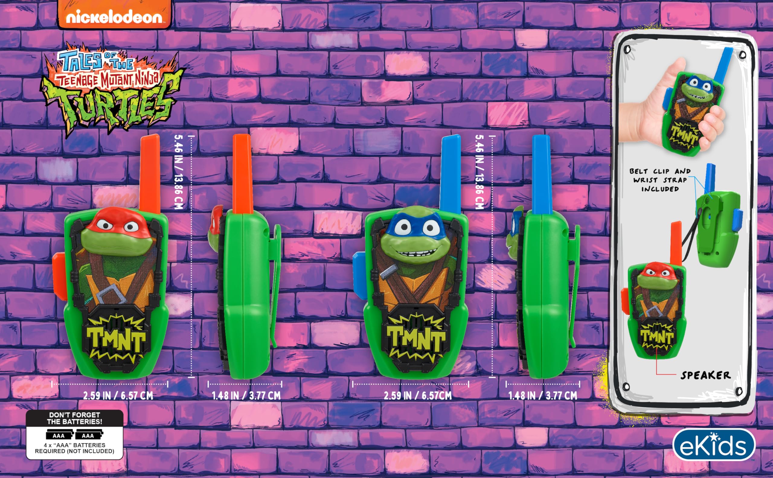 eKids TMNT walkie talkies durable, lightweight build for on-the-go fun.