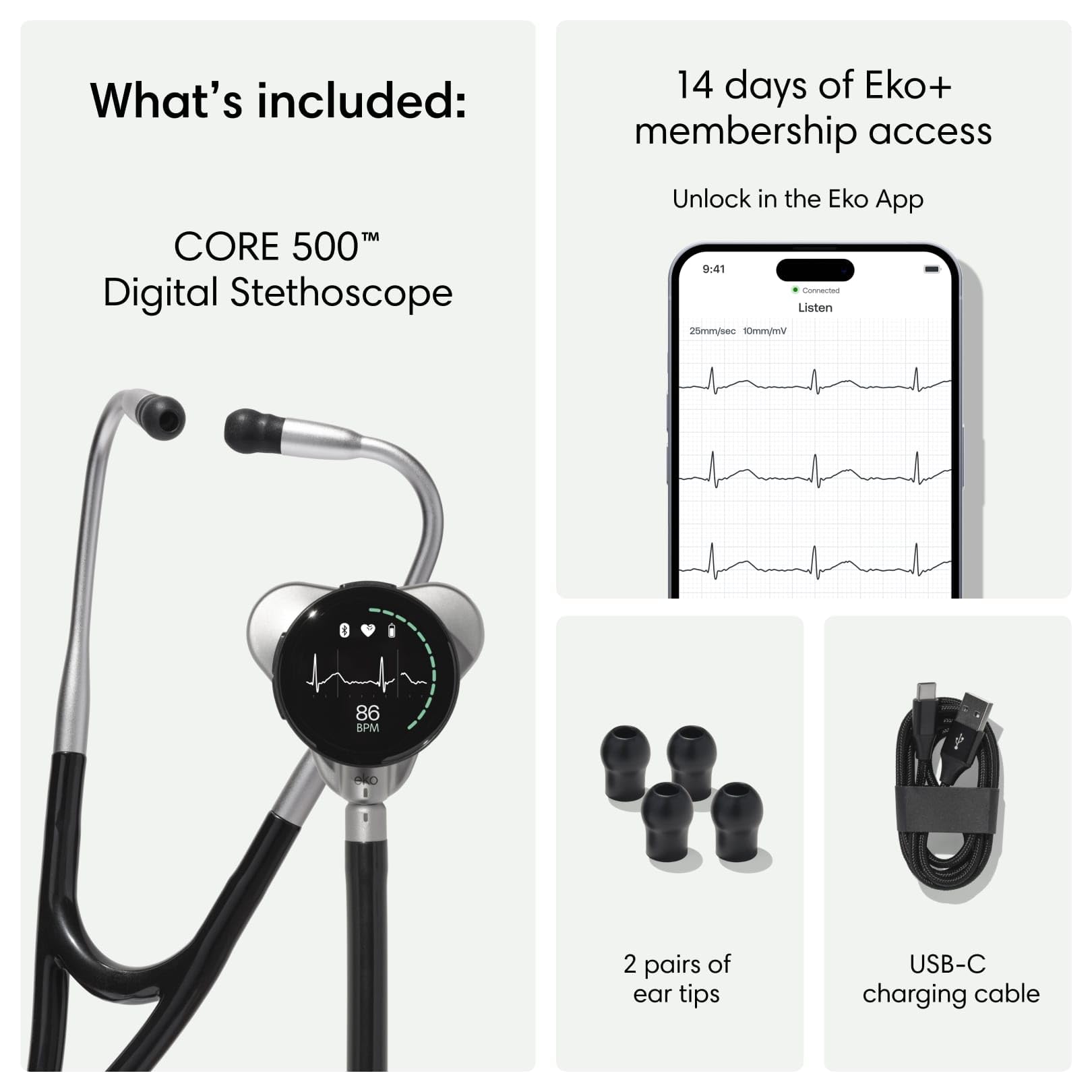Eko CORE 500 waveform visualization helps interpret sounds in real time.