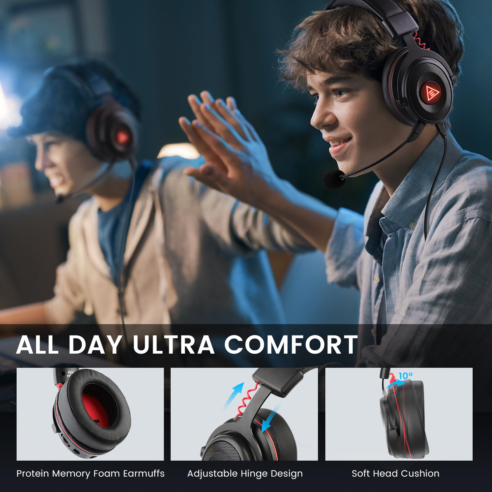 EKSA E900 Pro memory foam earcups provide long-wear comfort