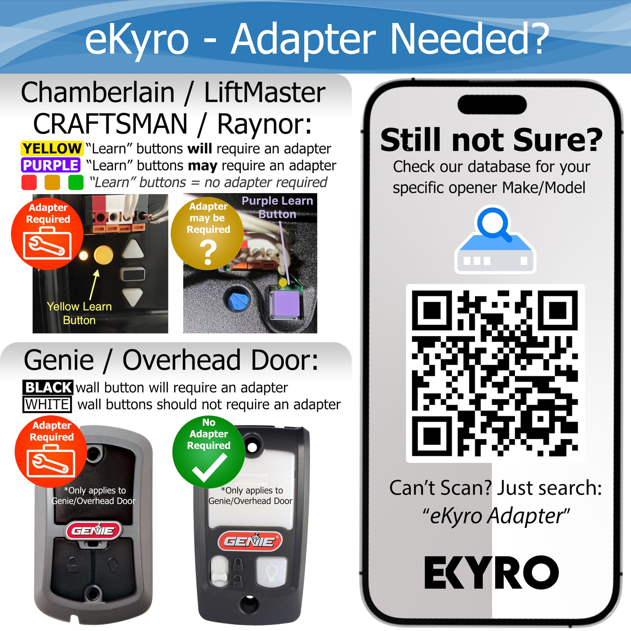 eKyro universal adapter compatibility showing broad opener support