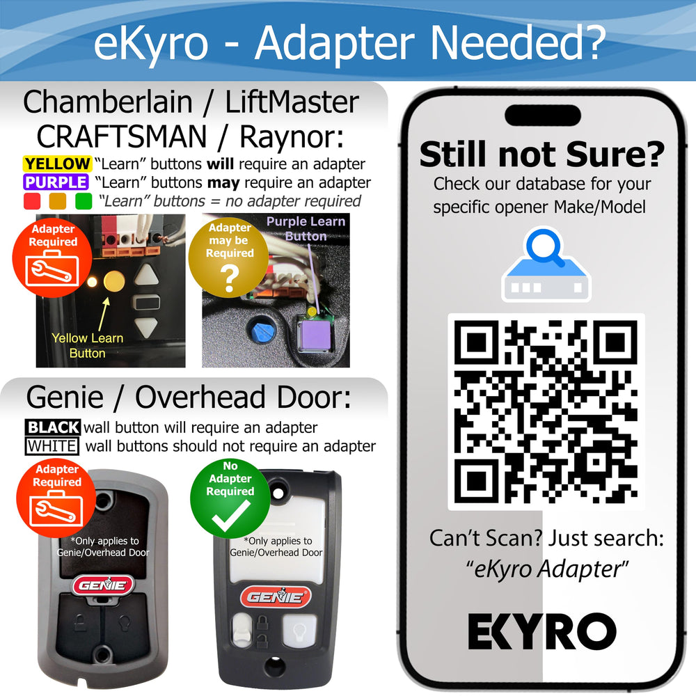 eKyro universal adapter compatibility showing broad opener support