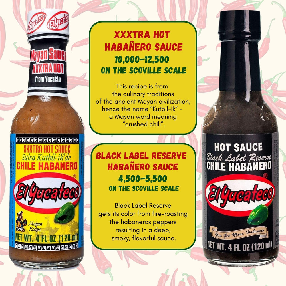 El Yucateco XXXtra Hot sauce drops ignite dishes with explosive heat.