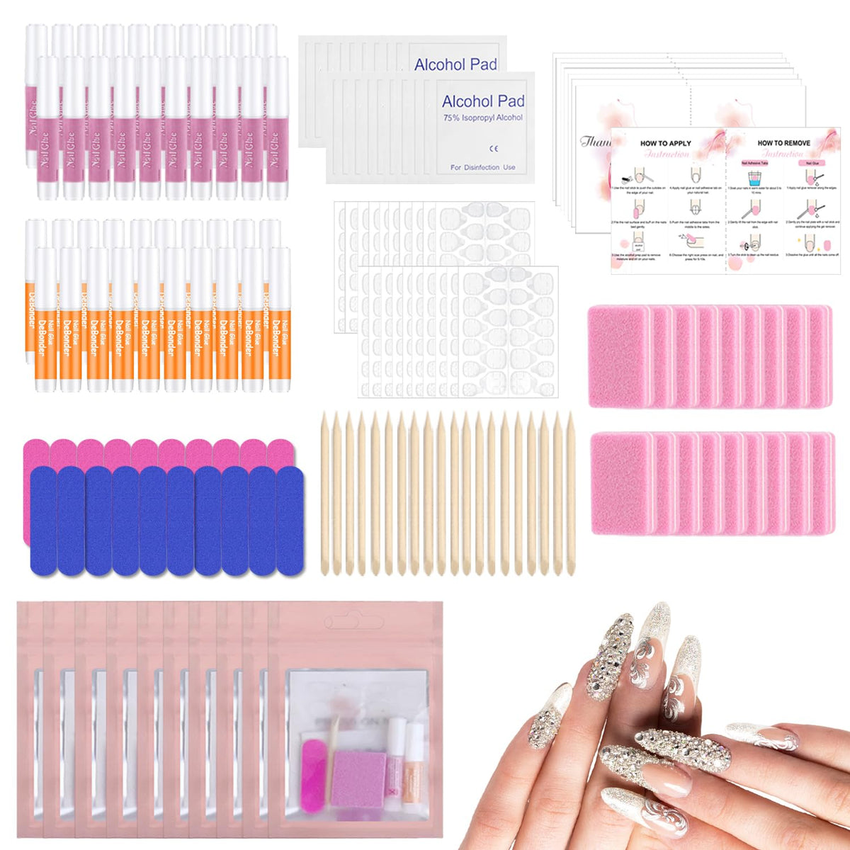 ELALRAU press-on nail kit glue close-up for quick adhesion