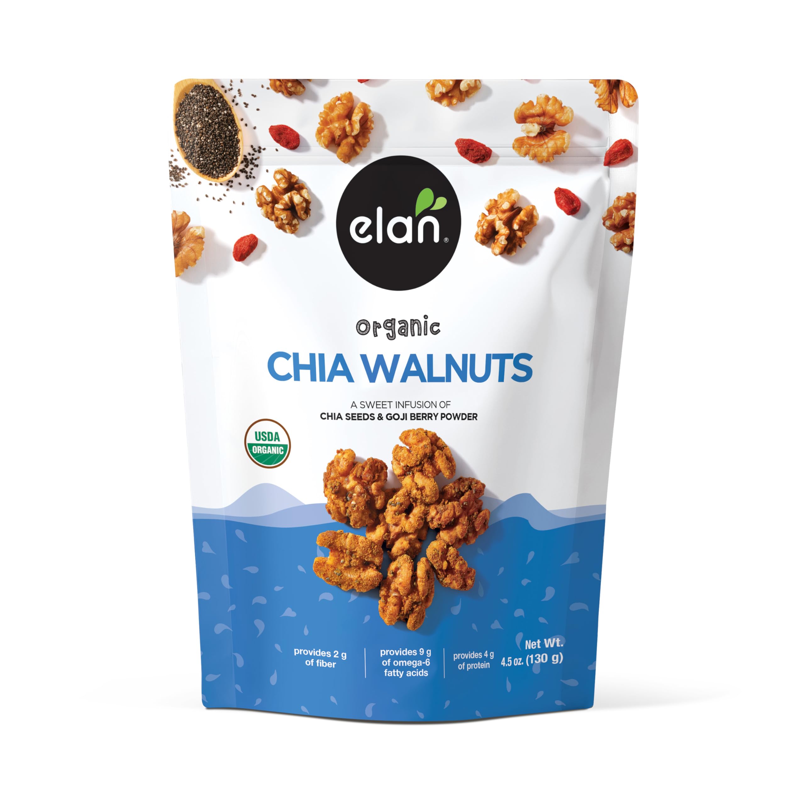 Elan Organic Chia Walnuts glazed bites offer a protein-rich on-the-go snack.