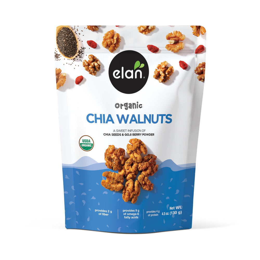 Elan Organic Chia Walnuts glazed bites offer a protein-rich on-the-go snack.