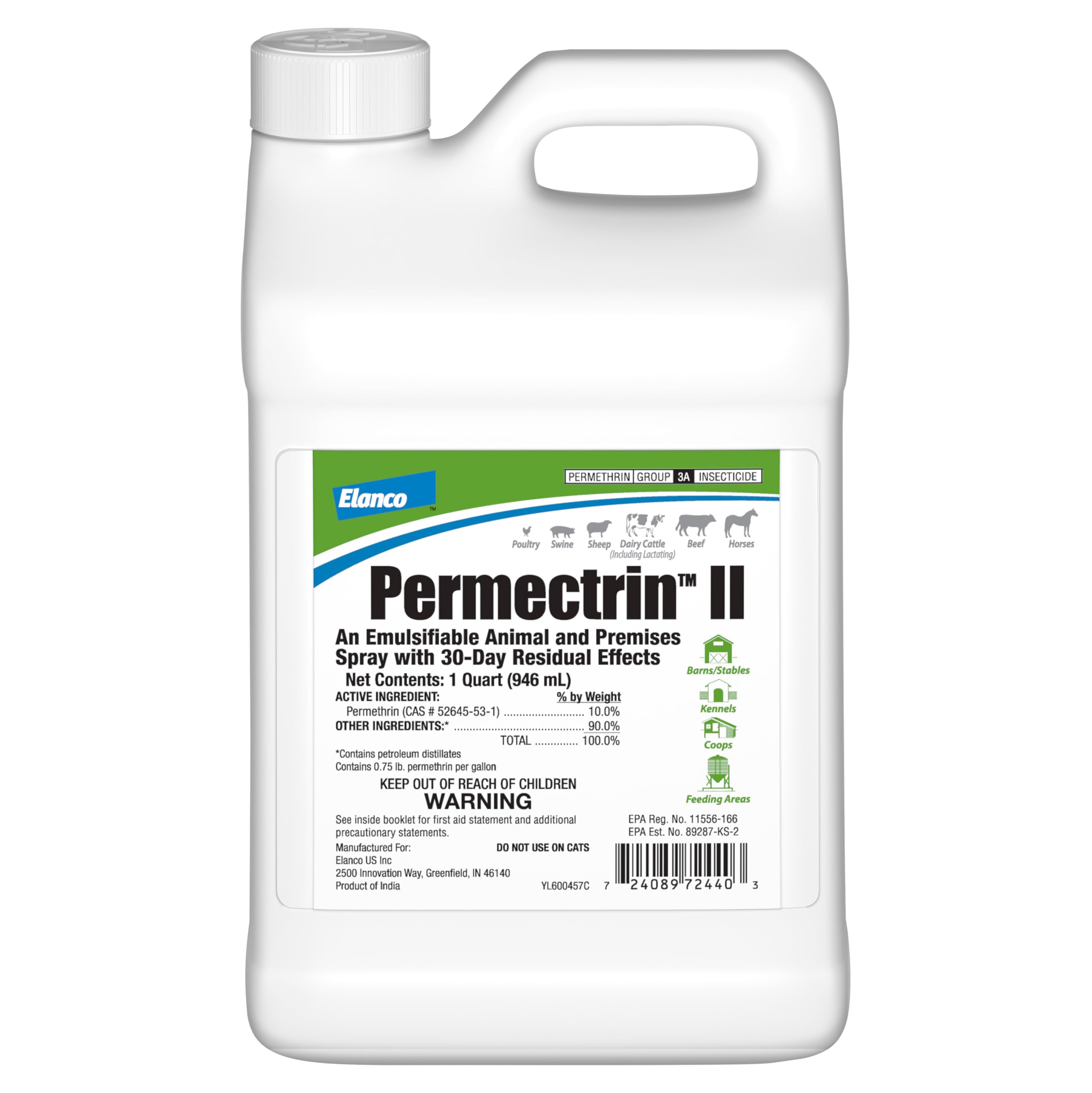 Elanco Permectrin II bottle closeup ready to use for farm pest control