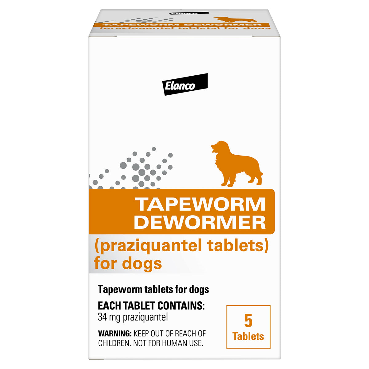 Elanco Tapeworm Dewormer tablets for dogs in a 5-count bottle.