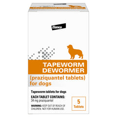 Elanco Tapeworm Dewormer tablets for dogs in a 5-count bottle.