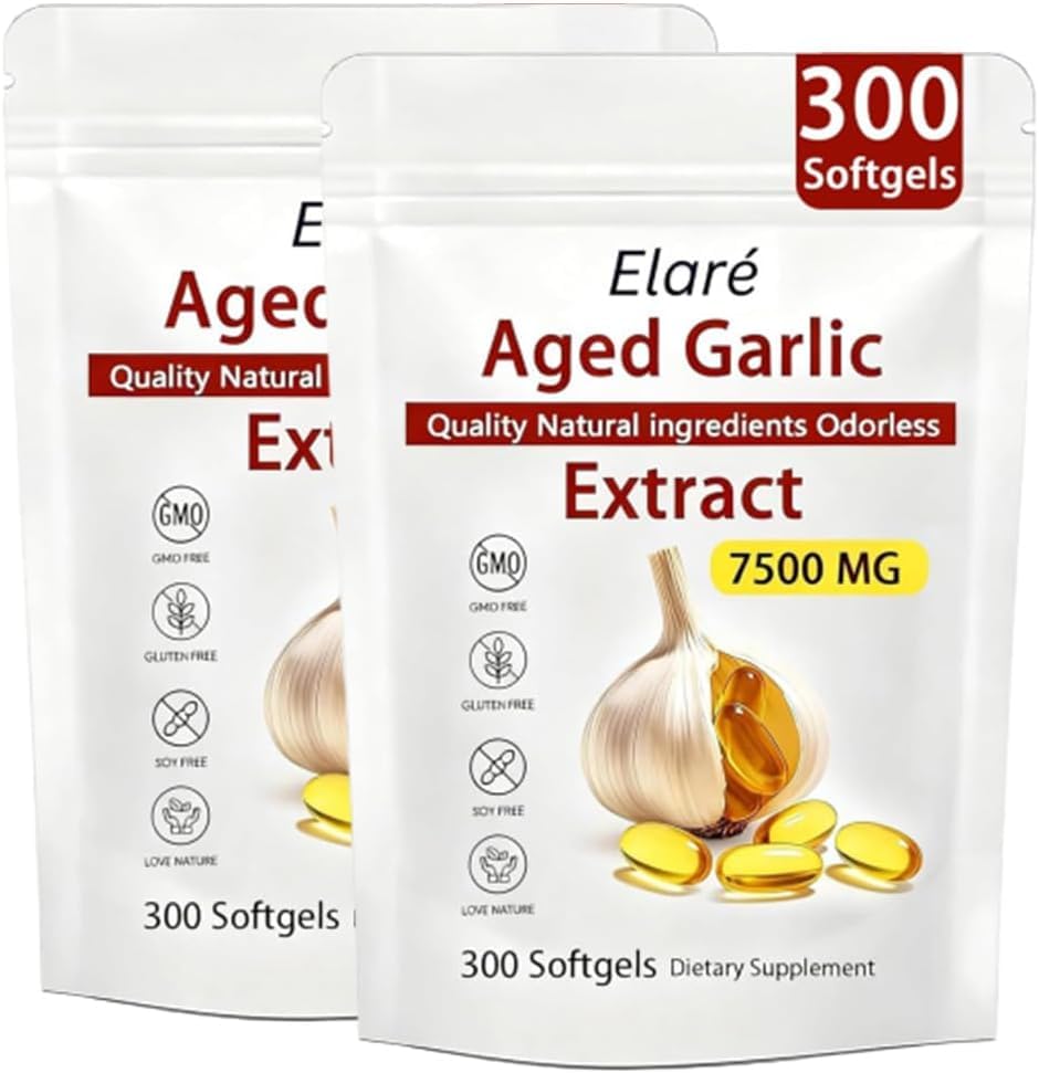 ELARE aged garlic extract bottle shows high-strength support for heart and immune wellness