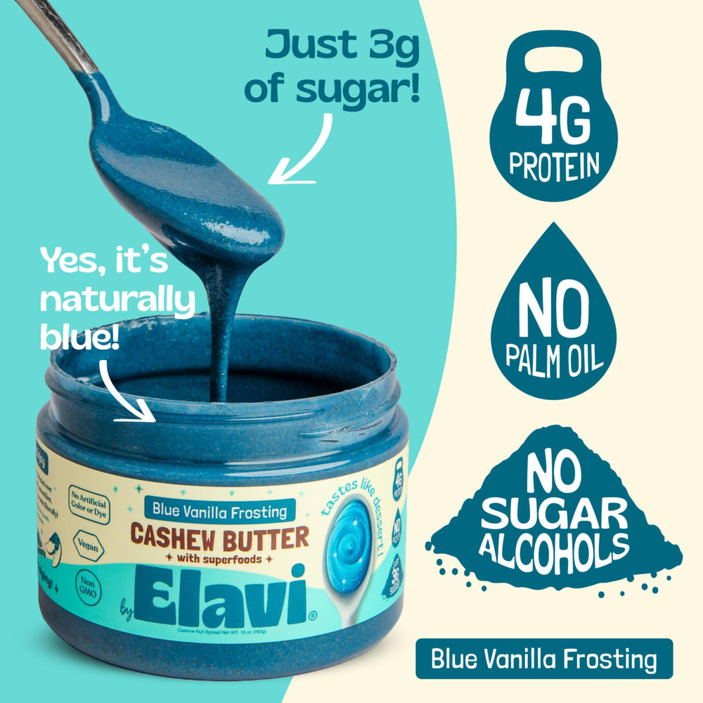 ELAVI Keto Cashew Butter with fruit slices, protein-rich snack option.