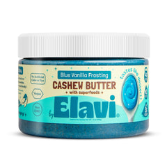 ELAVI Keto Cashew Butter jar with blue vanilla label, creamy spread for easy toppings.