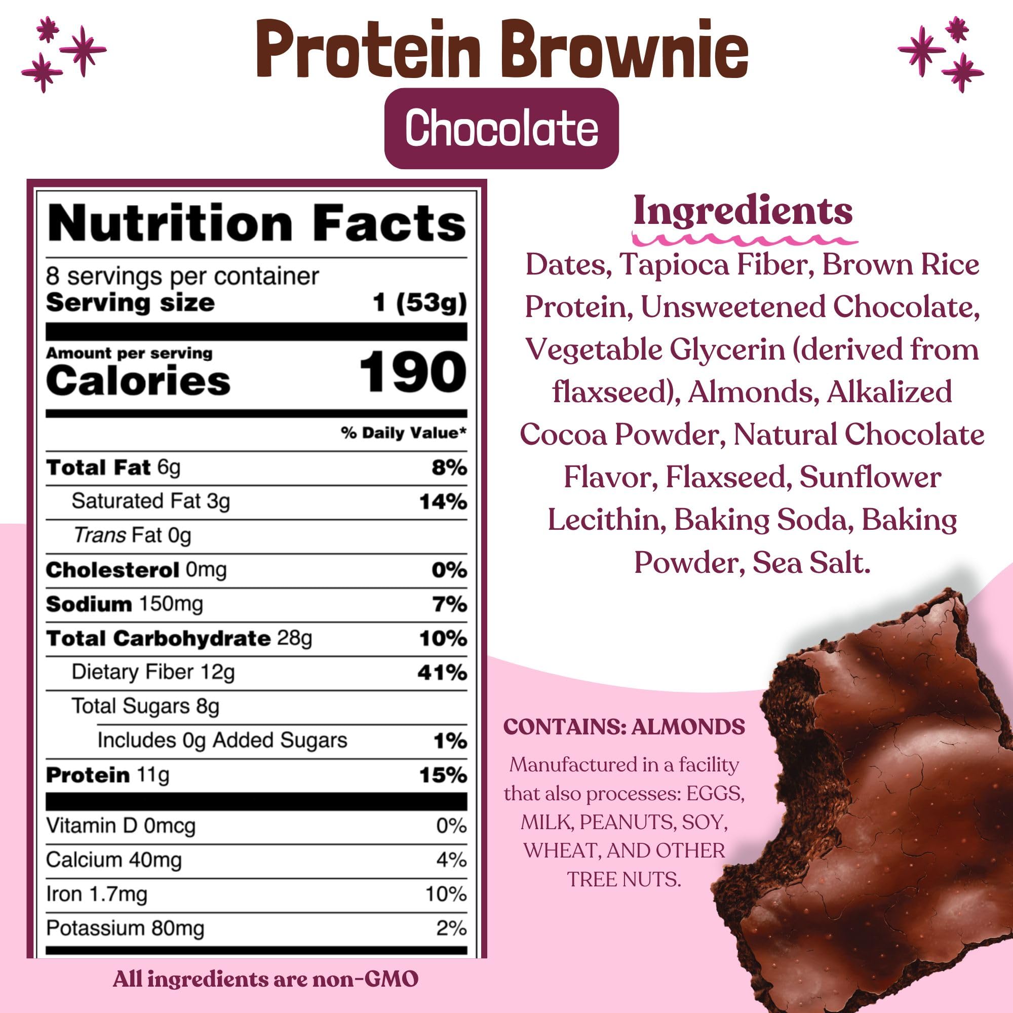 Close up of ELAVI Protein Brownie showing soft chewy texture