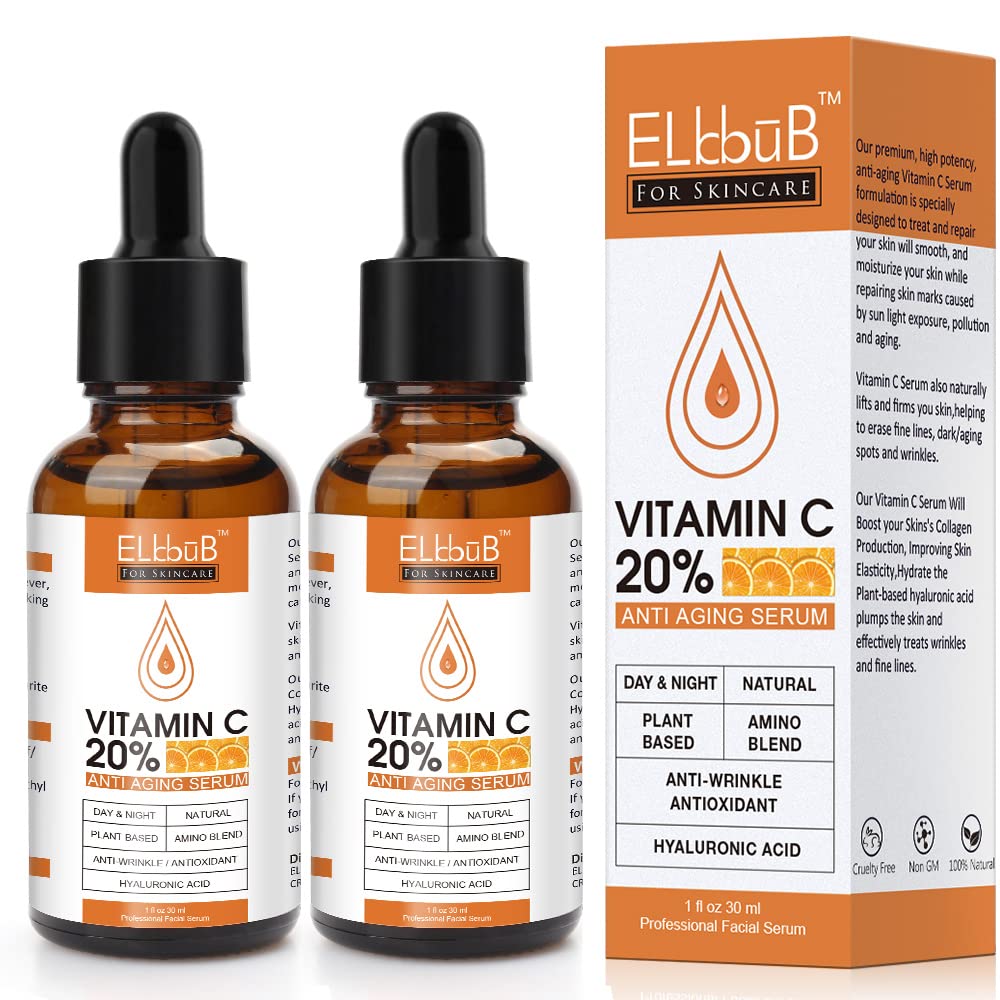 ELBBUB premium vitamin C serum 2-pack bottle pump highlighting hydration boost.