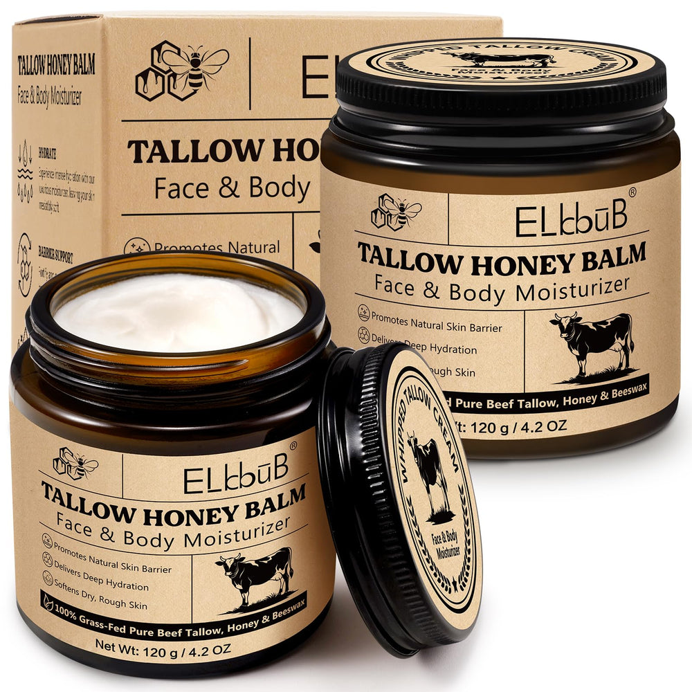 ELBBUB Whipped Tallow Cream texture on the face demonstrating deep hydration and a smooth finish