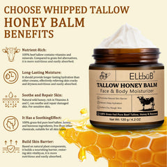 ELBBUB Whipped Tallow Cream jar shown during application for quick, oil-free absorption