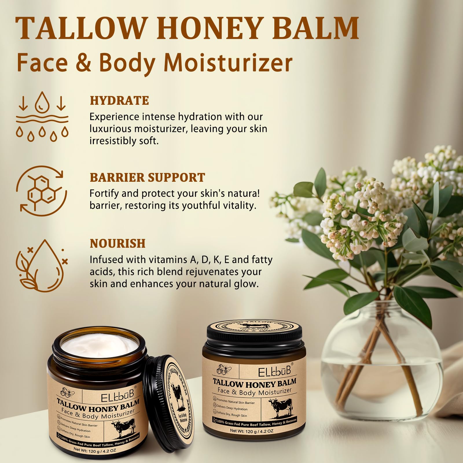 ELBBUB Whipped Tallow Cream packaging conveys sustainability and eco-conscious choice