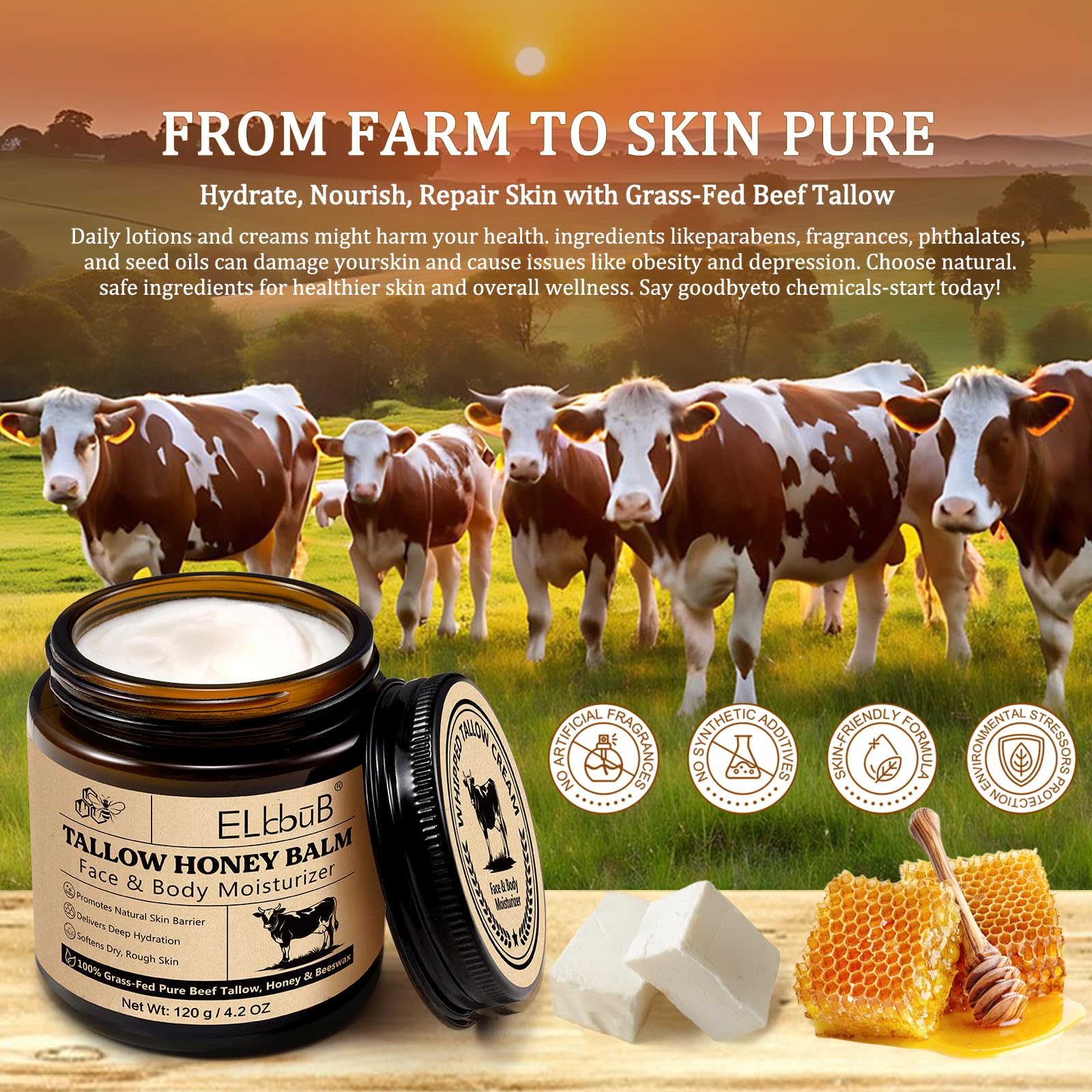 ELBBUB Whipped Tallow Cream unscented formula ideal for sensitive skin