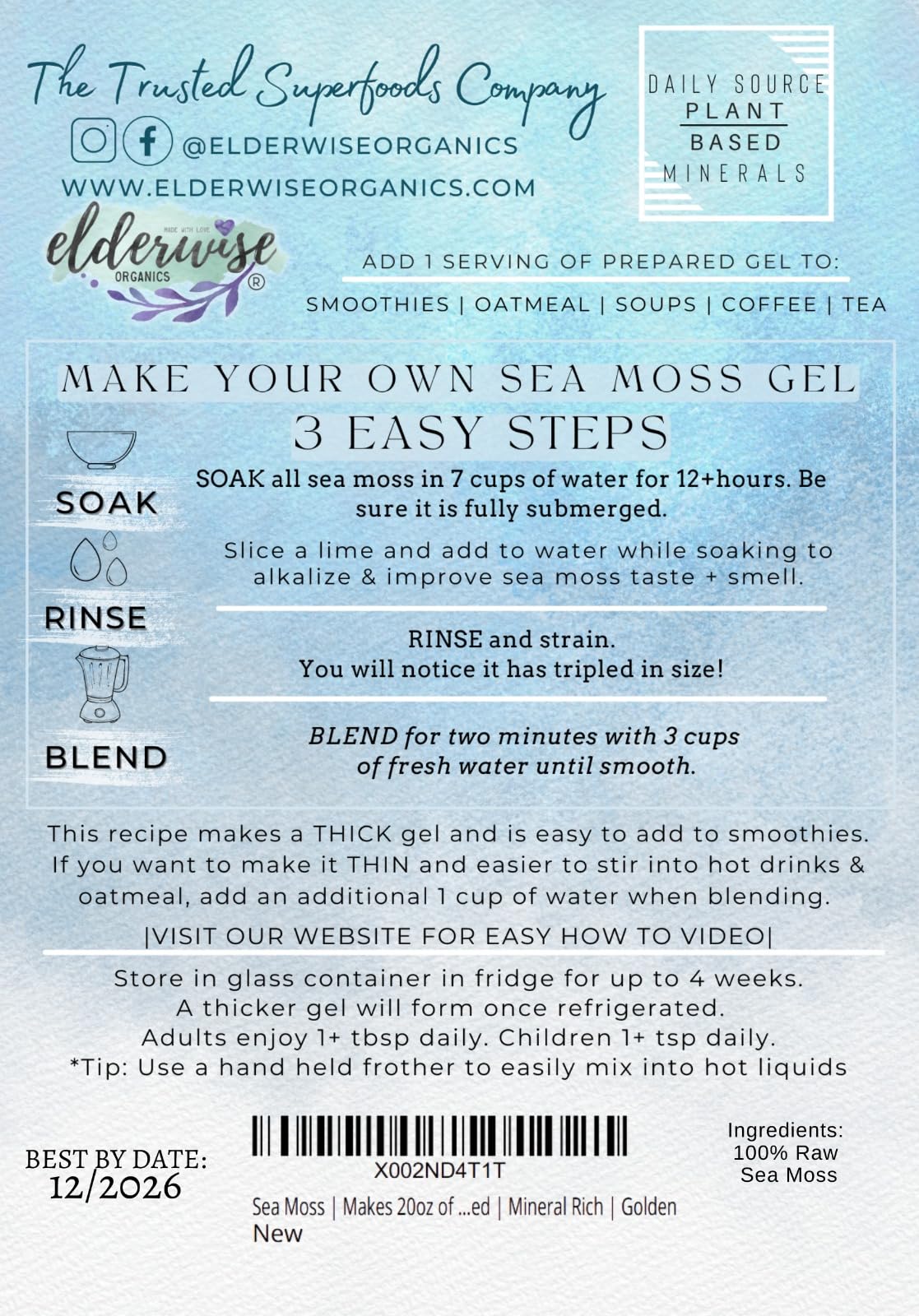 Elderwise Golden Sea Moss, raw and wildcrafted, ideal for nutrient-rich recipes