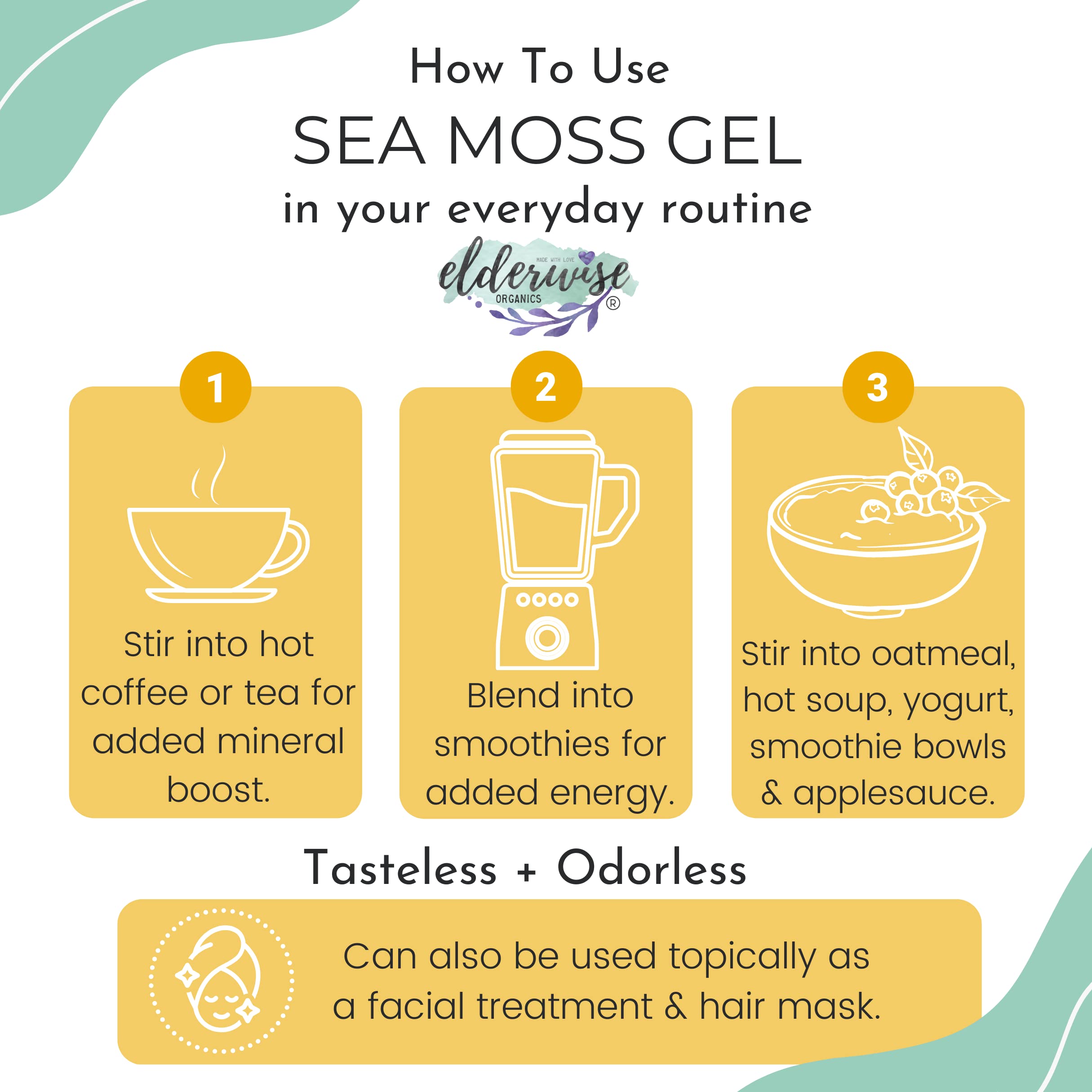 Elderwise Sea Moss gel jar 24oz, easy-add to smoothies and drinks