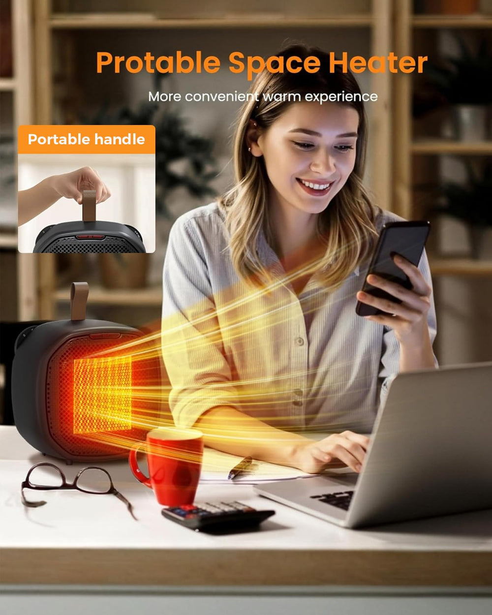 Electactic ceramic heater emitting a steady warm airflow in living space