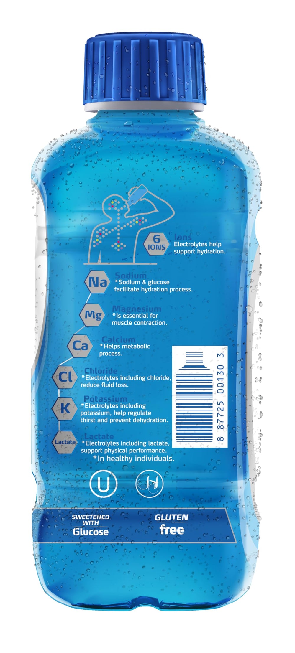 Electrolit Blue Raspberry glass bottle for convenient on-the-go hydration.
