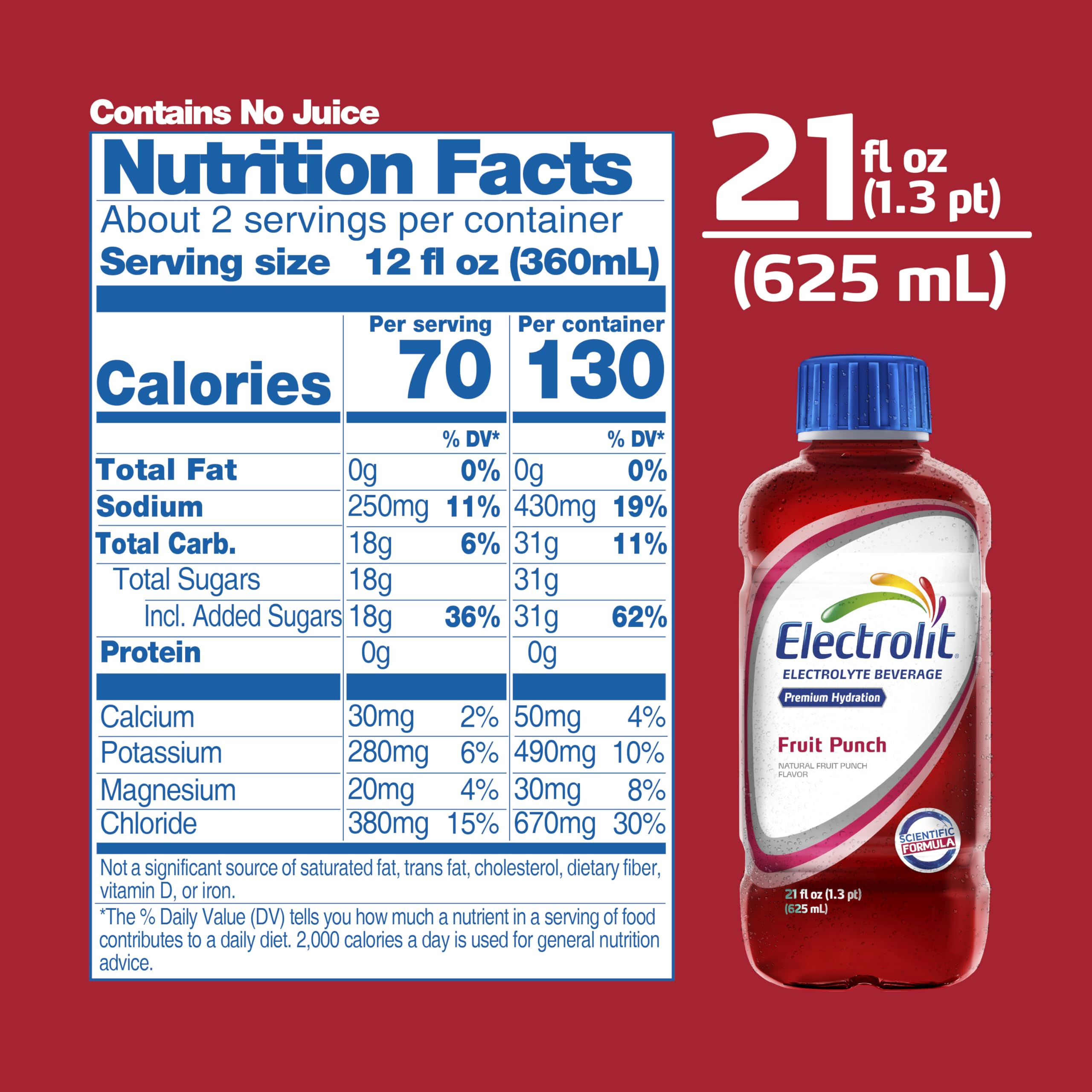 Electrolit Fruit Punch packaging image shows twelve bottles ready for family use.
