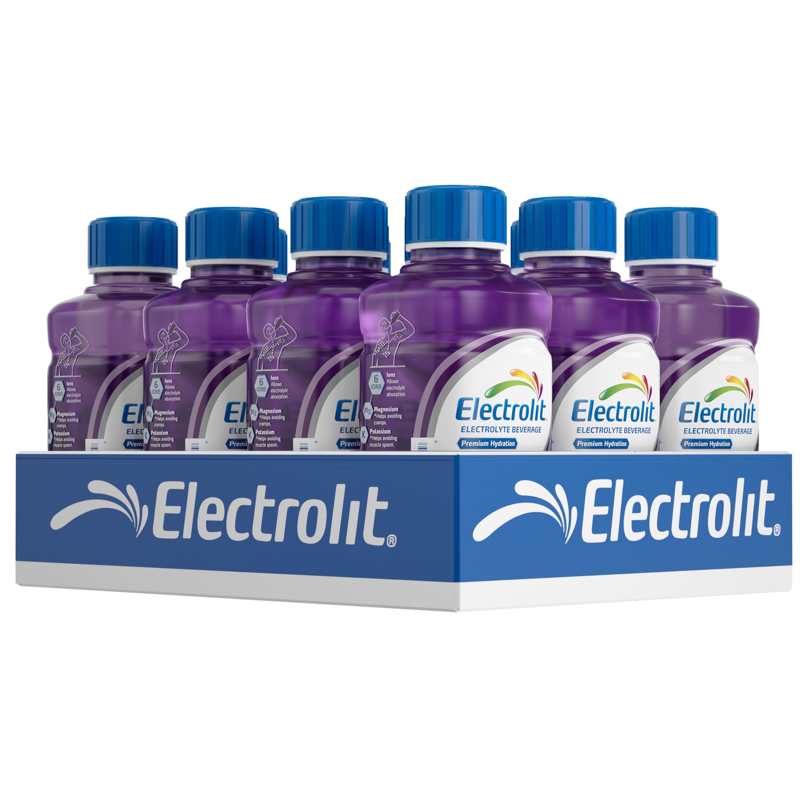 Electrolit Grape 21oz bottle in pack12 for convenient hydration on the go.